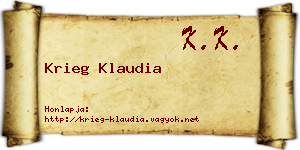 Krieg Klaudia névjegykártya